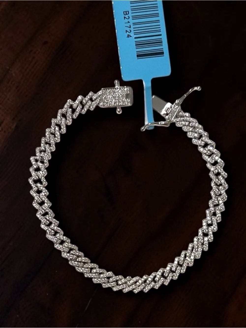 Rhodium Plated 925 Sterling Silver Moissanite Pave Monaco 7.5” Bracelet